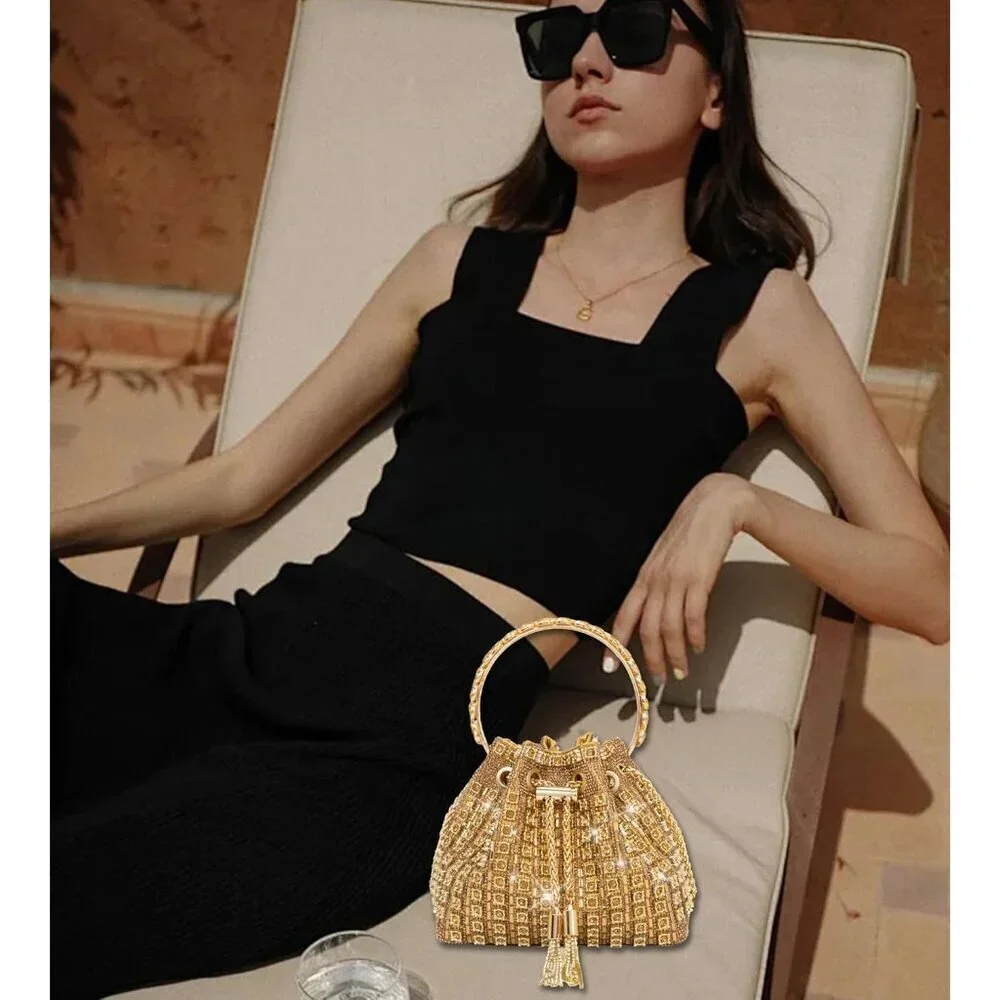 Sparkly Rhinestone Evening Bag Clutch for Women Detachable Shoulder Strap